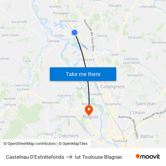 Castelnau-D'Estrétefonds to Iut Toulouse Blagnac map