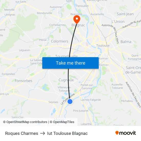 Roques Charmes to Iut Toulouse Blagnac map