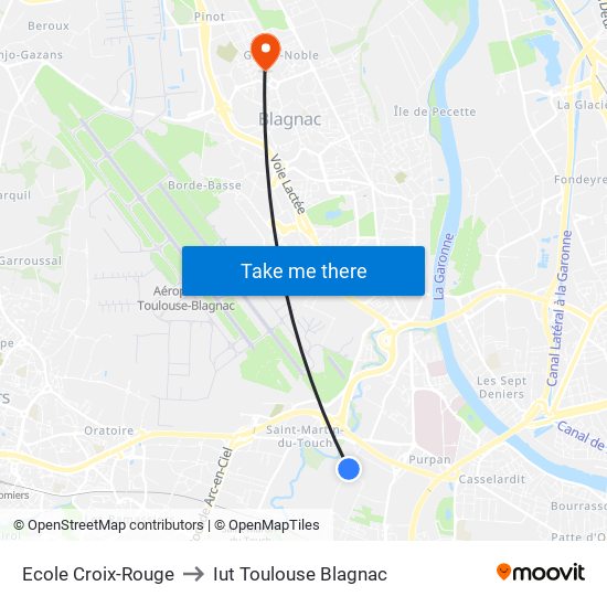 Ecole Croix-Rouge to Iut Toulouse Blagnac map