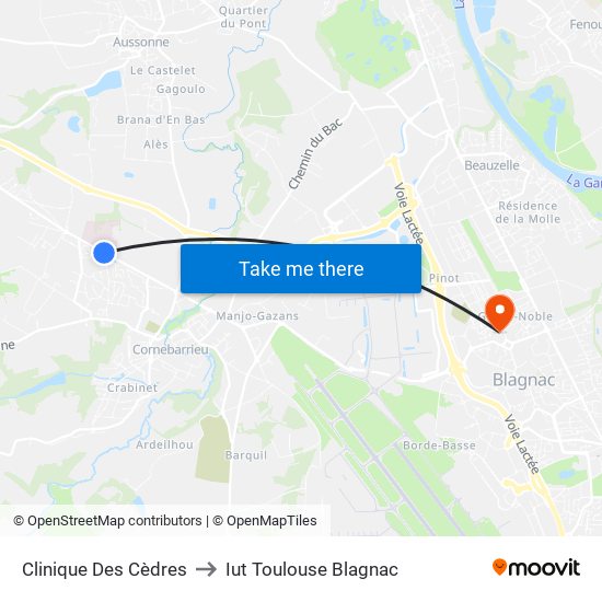Clinique Des Cèdres to Iut Toulouse Blagnac map