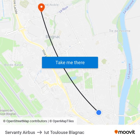Servanty Airbus to Iut Toulouse Blagnac map