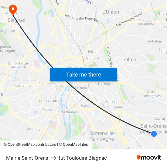 Mairie Saint-Orens to Iut Toulouse Blagnac map