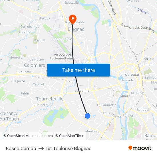 Basso Cambo to Iut Toulouse Blagnac map