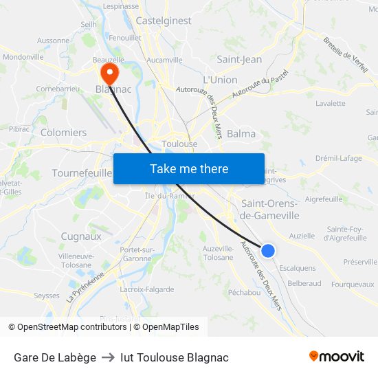 Gare De Labège to Iut Toulouse Blagnac map