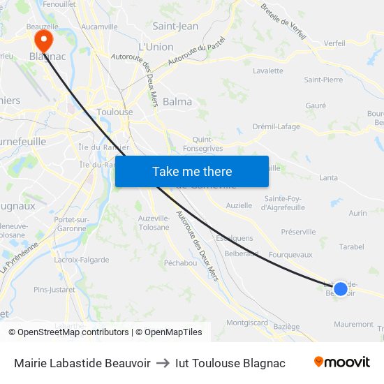 Mairie Labastide Beauvoir to Iut Toulouse Blagnac map