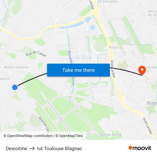 Dewoitine to Iut Toulouse Blagnac map