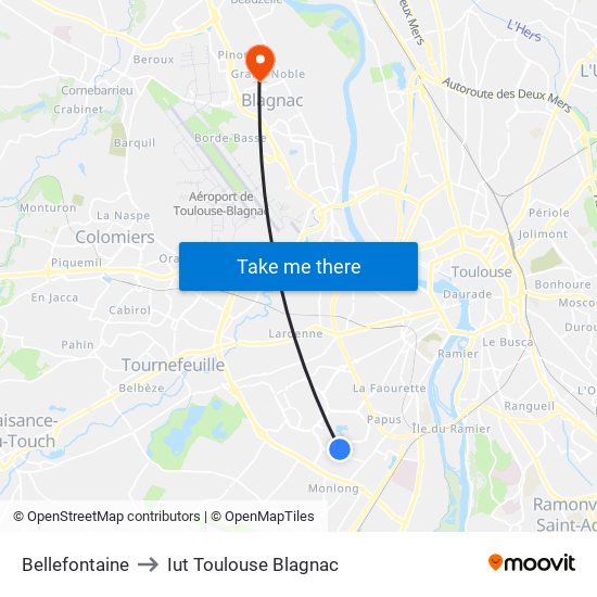 Bellefontaine to Iut Toulouse Blagnac map