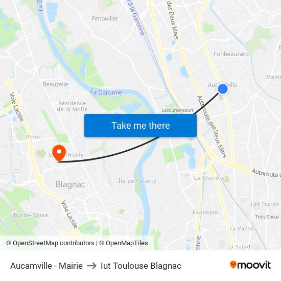 Aucamville - Mairie to Iut Toulouse Blagnac map