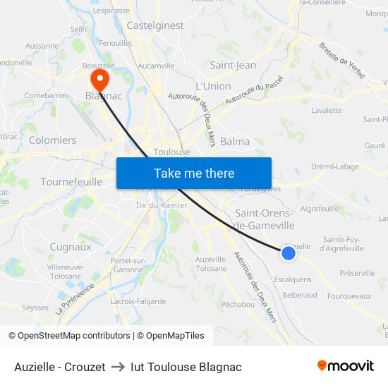 Auzielle - Crouzet to Iut Toulouse Blagnac map