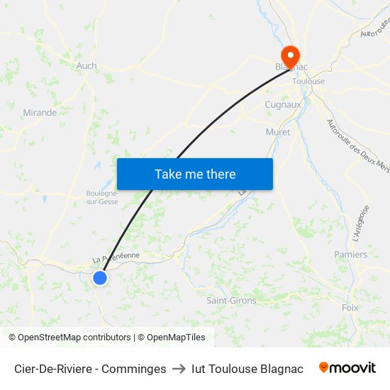 Cier-De-Riviere - Comminges to Iut Toulouse Blagnac map