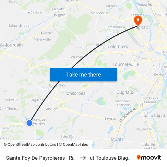 Sainte-Foy-De-Peyrolieres - Rigail to Iut Toulouse Blagnac map