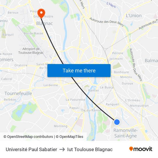 Université Paul Sabatier to Iut Toulouse Blagnac map