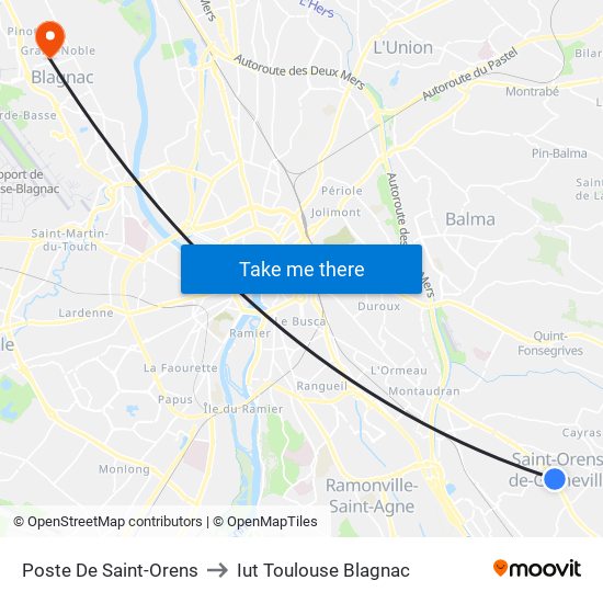 Poste De Saint-Orens to Iut Toulouse Blagnac map