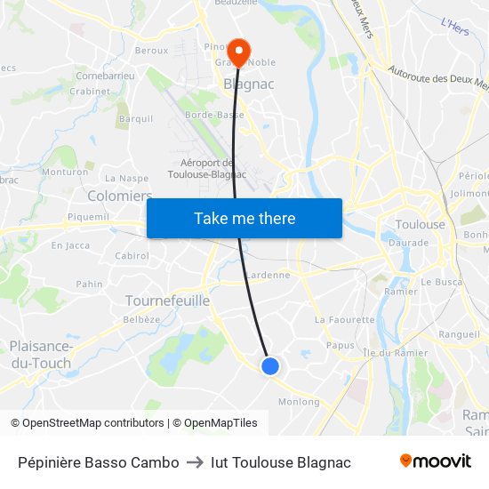Pépinière Basso Cambo to Iut Toulouse Blagnac map