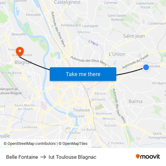 Belle Fontaine to Iut Toulouse Blagnac map