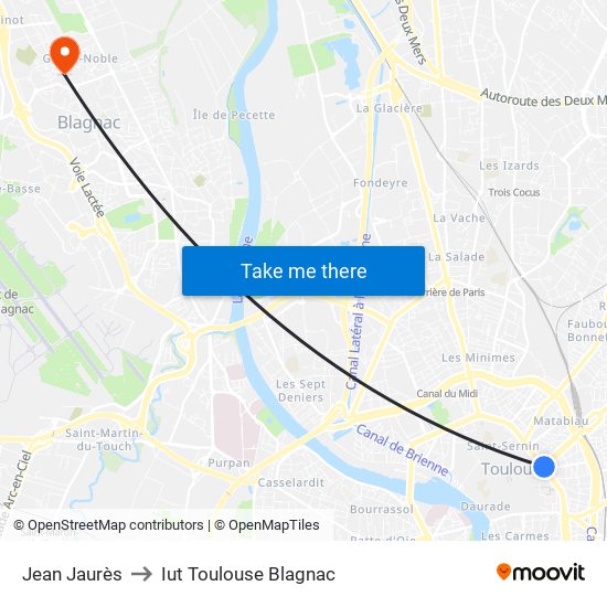 Jean Jaurès to Iut Toulouse Blagnac map