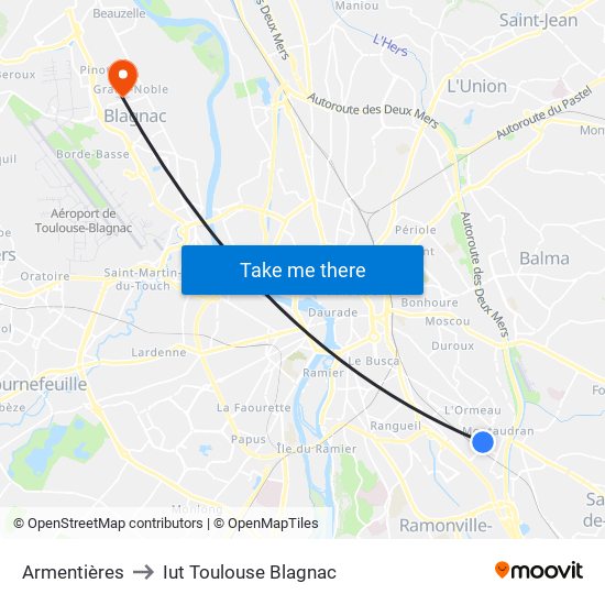 Armentières to Iut Toulouse Blagnac map