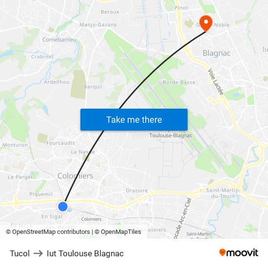 Tucol to Iut Toulouse Blagnac map