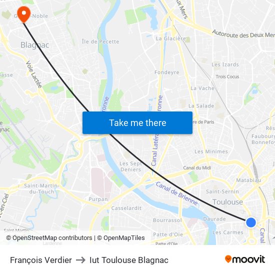 François Verdier to Iut Toulouse Blagnac map