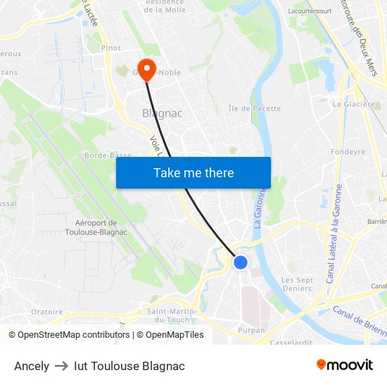 Ancely to Iut Toulouse Blagnac map