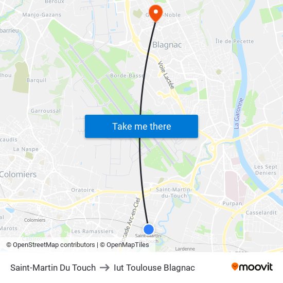 Saint-Martin Du Touch to Iut Toulouse Blagnac map