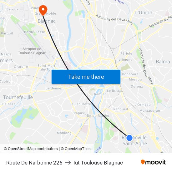 Route De Narbonne 226 to Iut Toulouse Blagnac map