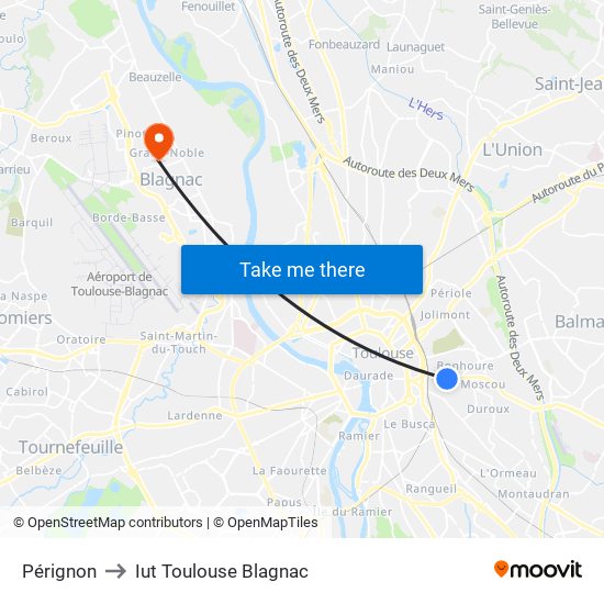 Pérignon to Iut Toulouse Blagnac map