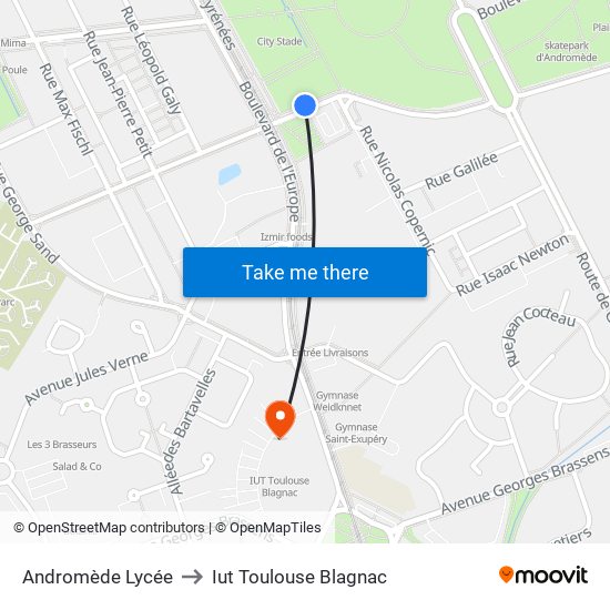 Andromède Lycée to Iut Toulouse Blagnac map