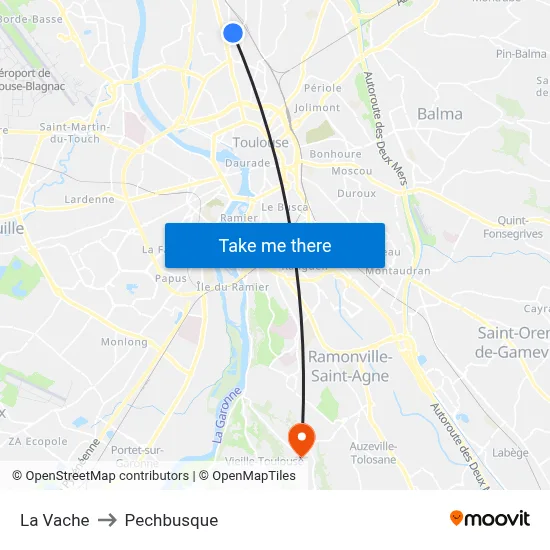 La Vache to Pechbusque map