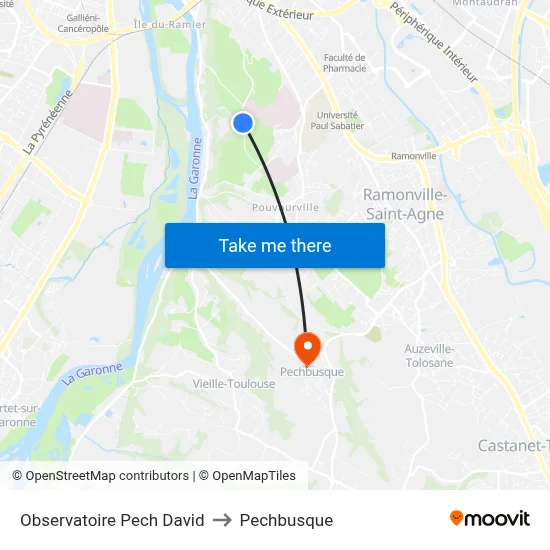 Observatoire Pech David to Pechbusque map