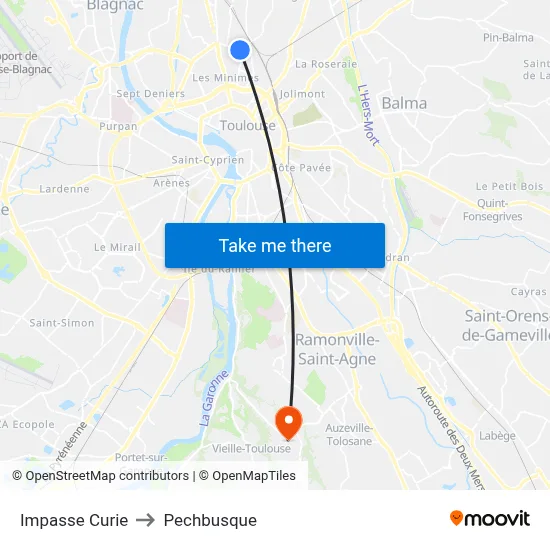 Impasse Curie to Pechbusque map