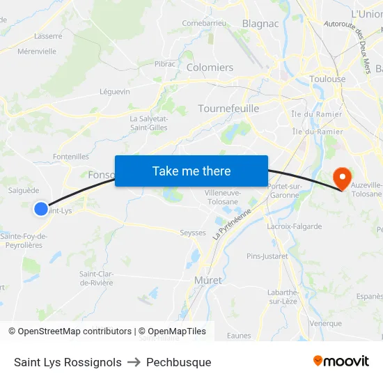 Saint Lys Rossignols to Pechbusque map