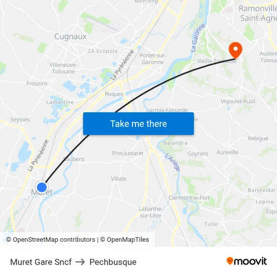 Muret Gare Sncf to Pechbusque map