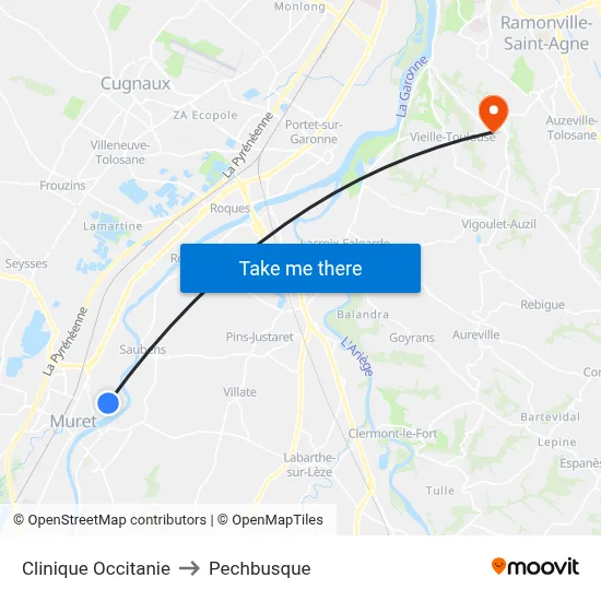 Clinique Occitanie to Pechbusque map
