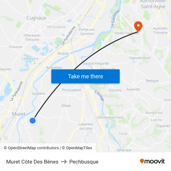 Muret Côte Des Bènes to Pechbusque map