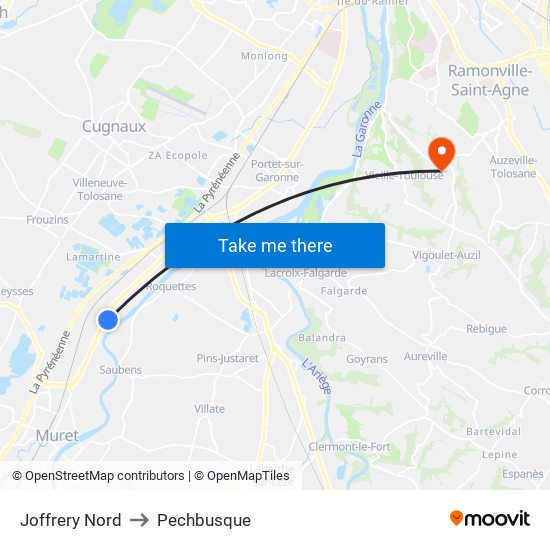 Joffrery Nord to Pechbusque map