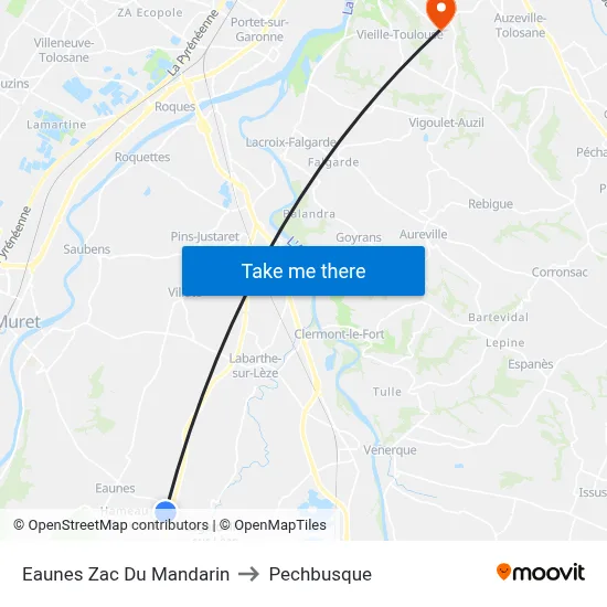 Eaunes Zac Du Mandarin to Pechbusque map