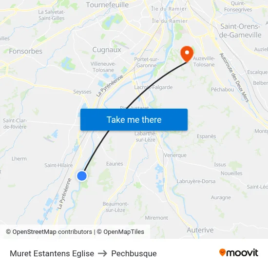 Muret Estantens Eglise to Pechbusque map