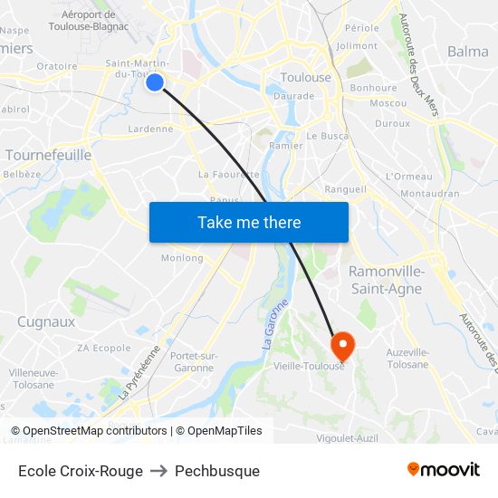 Ecole Croix-Rouge to Pechbusque map