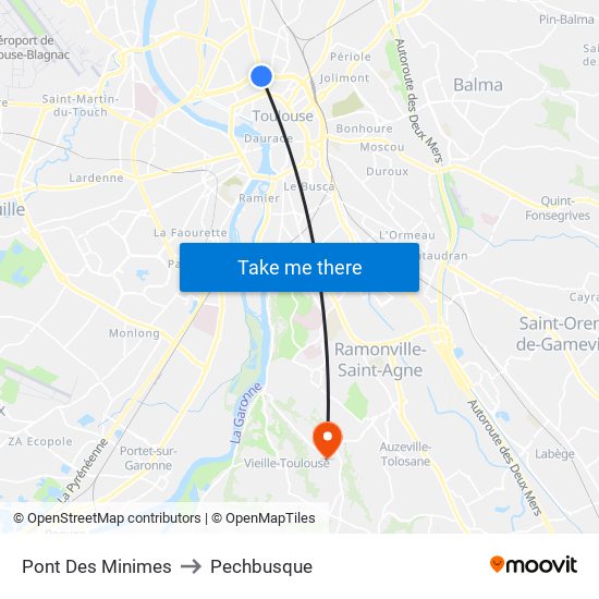 Pont Des Minimes to Pechbusque map