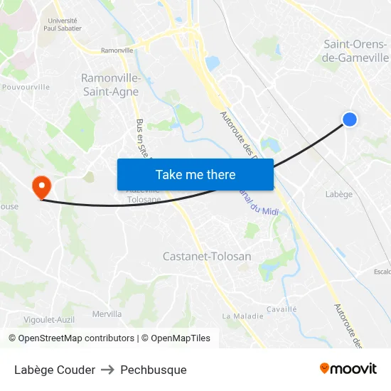 Labège Couder to Pechbusque map