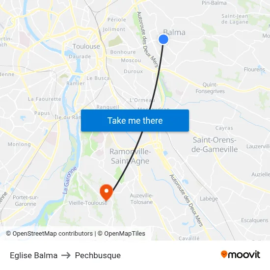 Eglise Balma to Pechbusque map