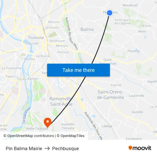 Pin Balma Mairie to Pechbusque map