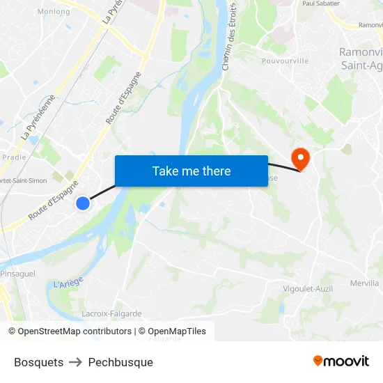 Bosquets to Pechbusque map