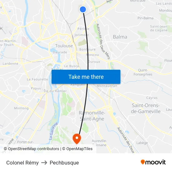 Colonel Rémy to Pechbusque map