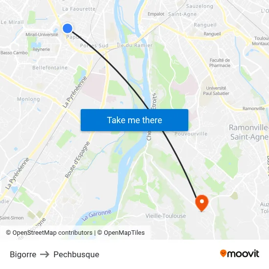 Bigorre to Pechbusque map