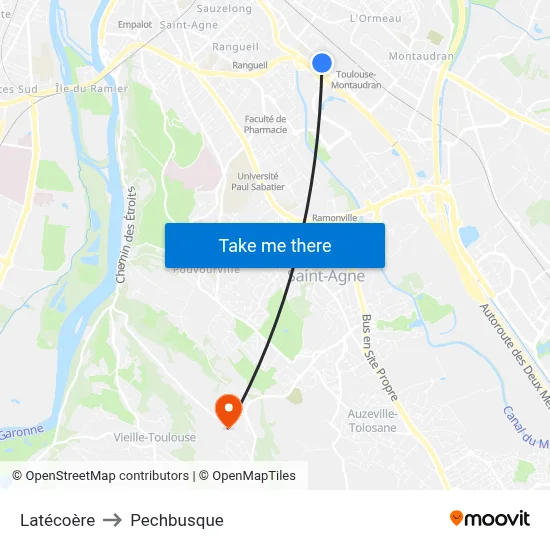 Latécoère to Pechbusque map