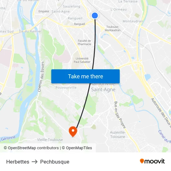Herbettes to Pechbusque map