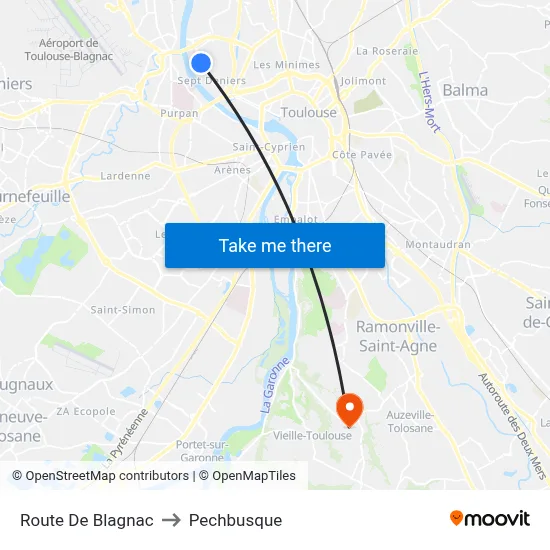 Route De Blagnac to Pechbusque map