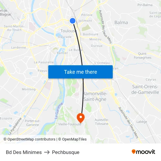 Bd Des Minimes to Pechbusque map